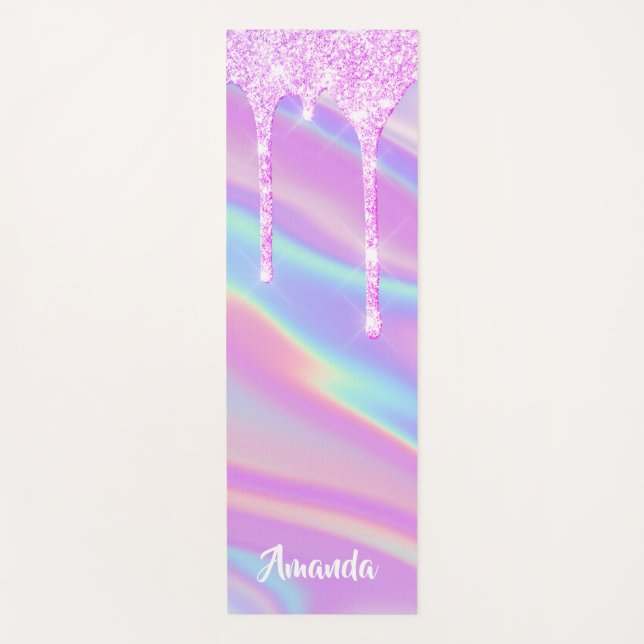 Name Holographic Pink Drips Unicorn Pastels Yoga Mat (Front)