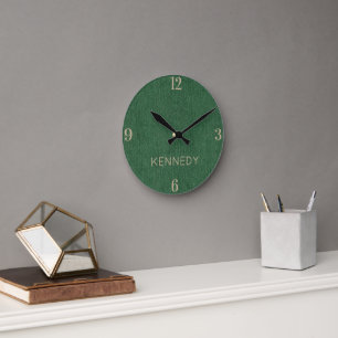 Name Home Office Classic Green Denim Print 8-in Round Clock