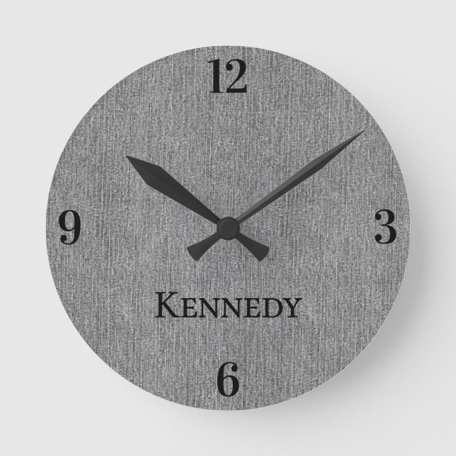 Name || Home Office Classic Grey Denim Print 8-in Round Clock (Front)
