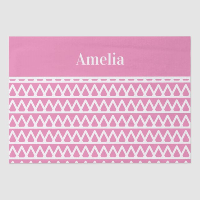 Name Hot Pink Pattern Christmas Tissue Paper (Front)