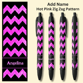 Name Hot Pink Zig Zag on Black Ink Pen