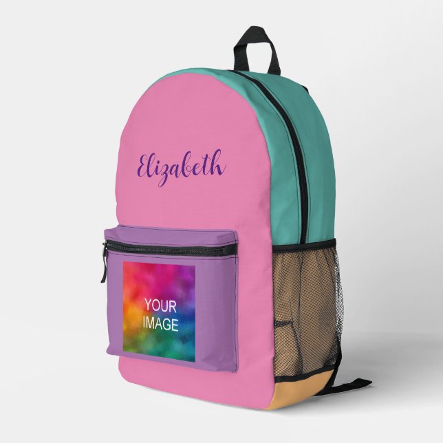 Name Image Colourful Custom Calligraphy Script Printed Backpack (Back Corner Right)