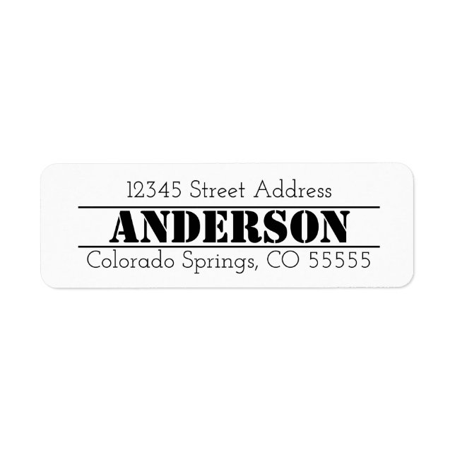 Name in Centre - Return Address Label (Front)
