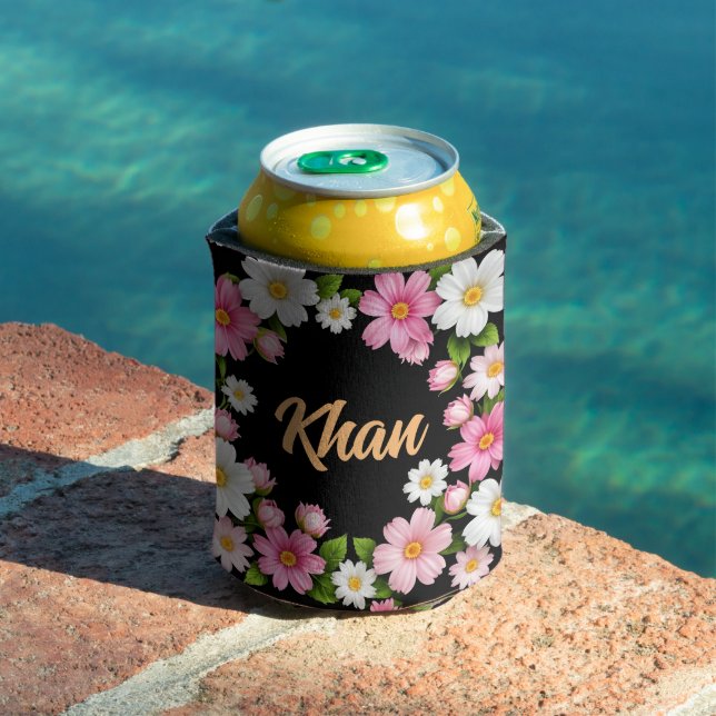 Name in front of white and pink flowers can cooler (In Situ Pool)