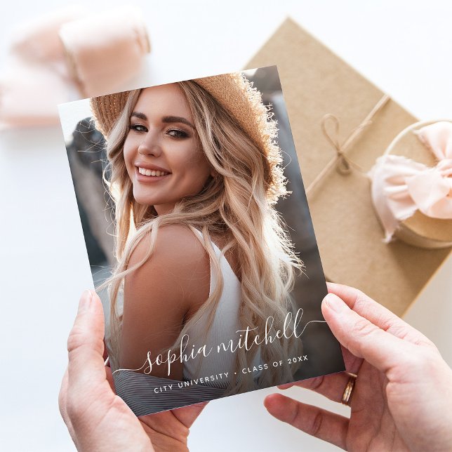 Name in Script | Blush Pink Photo Graduation Announcement (Creator Uploaded)