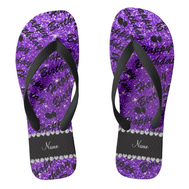 Name indigo purple glitter happy birthday balloons jandals (Footbed)