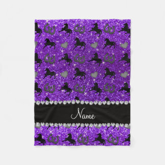Name indigo purple glitter horses hearts horseshoe fleece blanket
