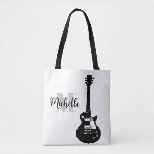 name, initial & black treble clef music Guitar Tote Bag
