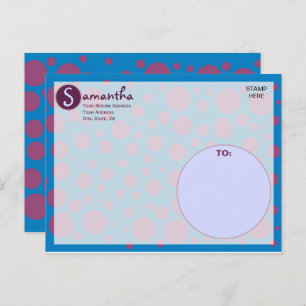 Name Initial Blue Purple Polka Dots Moons Circles  Postcard