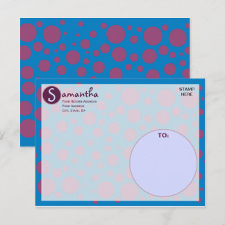 Name Initial Blue Purple Polka Dots Moons Circles  Postcard