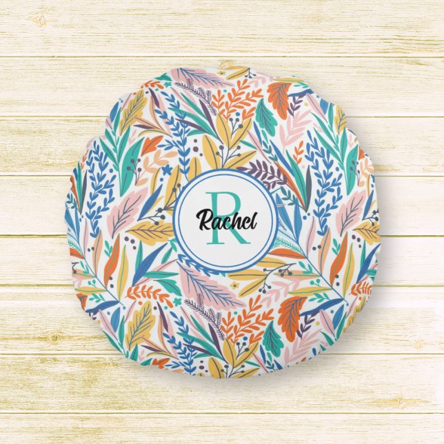 Name & Initial Botanical Pattern Meditation Round Cushion (Creator Uploaded)