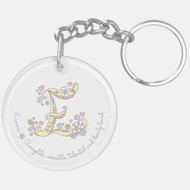 Name initial E girls personalised keychain (Back Left)