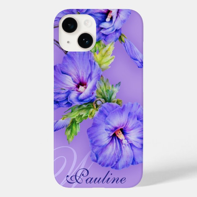 Name & initial hibiscus blue purple  Case-Mate iPhone case (Back)