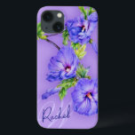 Name & initial hibiscus blue purple ipad case<br><div class="desc">Beautiful fine art hibiscus floral case for your ipad. Personalise with your name and initial. This example reads: Rachel W.  Original design and watercolor painting by Sarah Trett..</div>