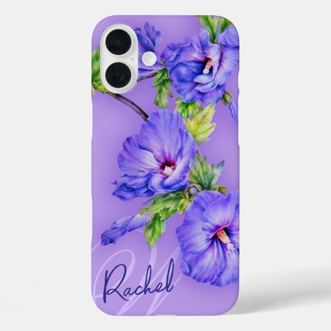 Name & initial hibiscus blue purple ipad case (Back)