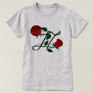 Name Initial Letter H Monogram with Red Roses Grey T-Shirt