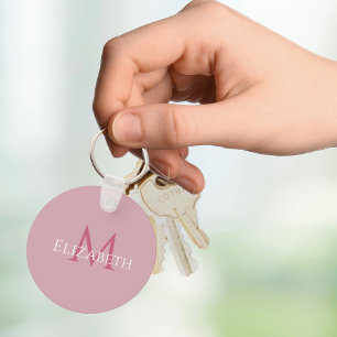 Name Initial Pink Personalized Monogram For Her Key Ring