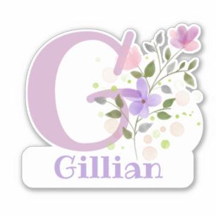 Name & Initial with Floral Design Sticker Cut-Out