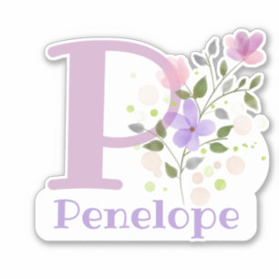 Name & Initial with Floral Design Sticker Cut-Out