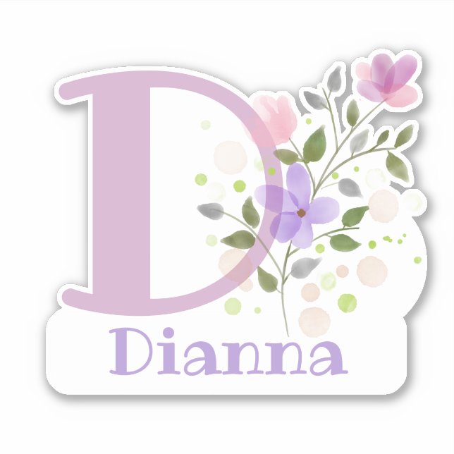 Name & Initial with Floral Design Sticker Cut-Out (Front)