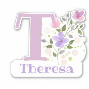 Name & Initial with Floral Design Sticker Cut-Out
