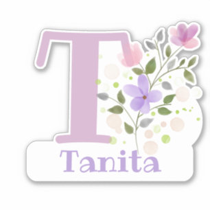 Name & Initial with Floral Design Sticker Cut-Out