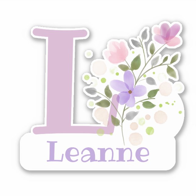 Name & Initial with Floral Design Sticker Cut-Out (Front)