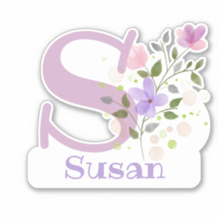 Name & Initial with Floral Design Sticker Cut-Out