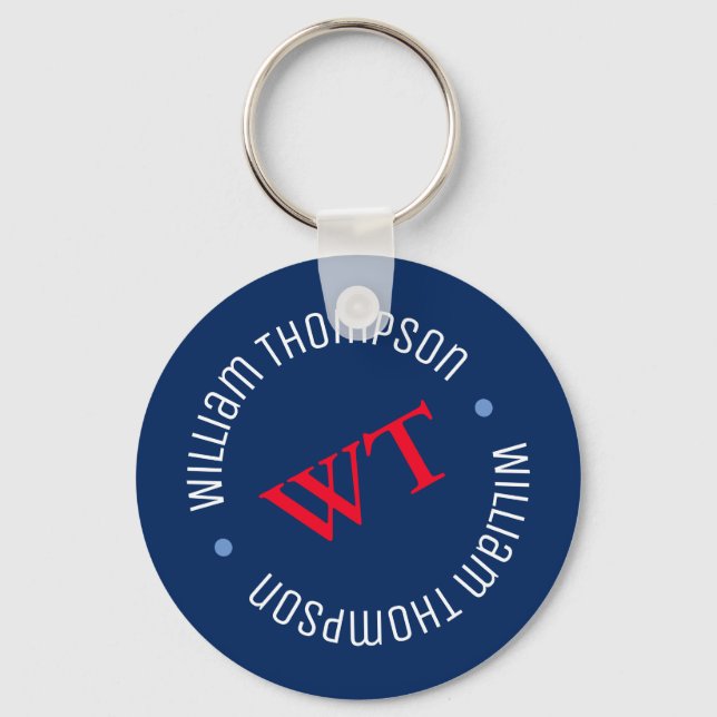 name initials monogram on blue key ring (Front)