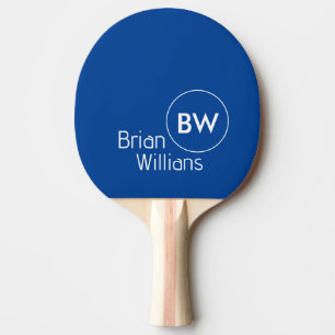 Name & Initials Monogram on colour BLUE Ping Pong Paddle