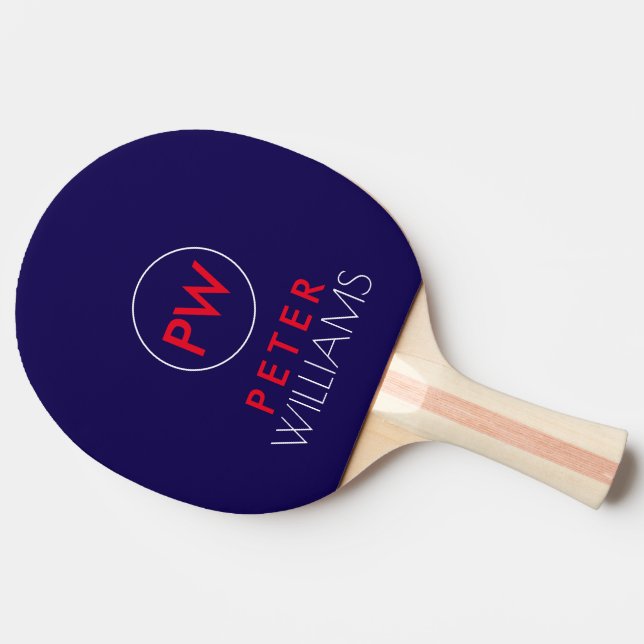 Name & Initials Monogram on Dark-Blue Ping Pong Paddle (Side)