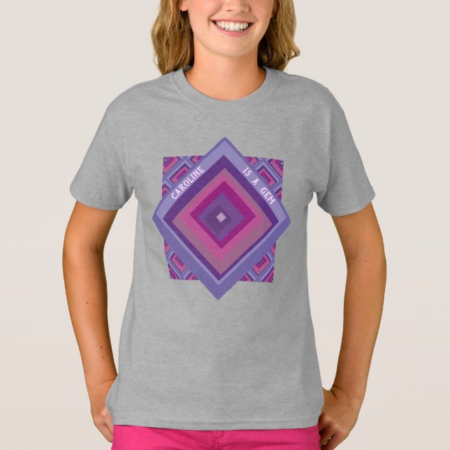 Name Is A Gem Pink Purple Diamond Pattern Pretty T-Shirt (Front)