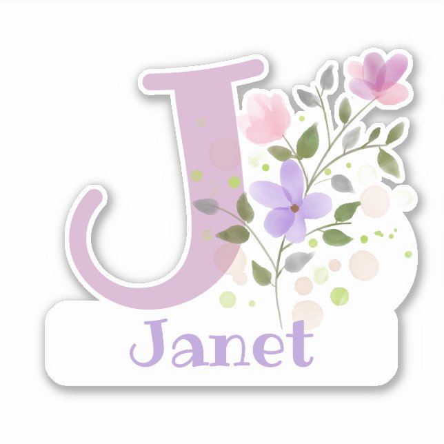 Name Janet & Initial with Floral Design (Front)