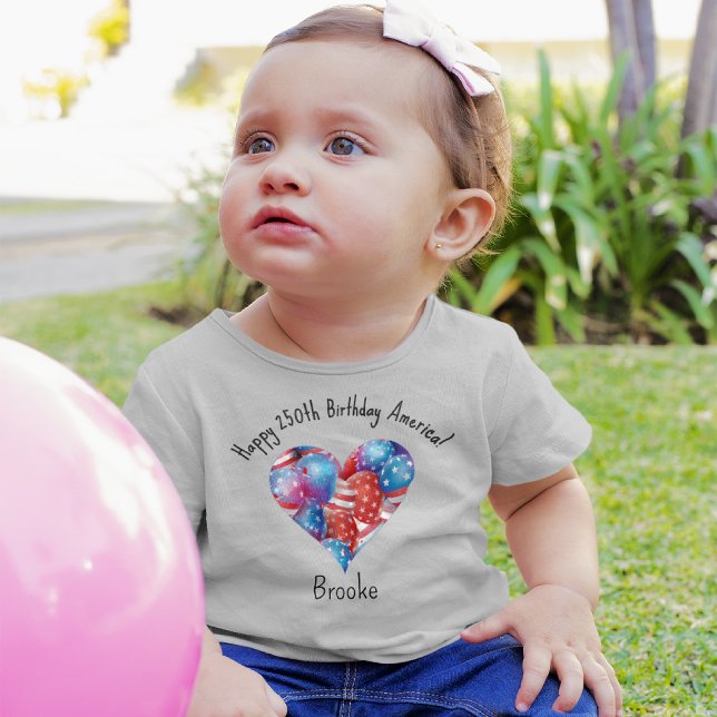 Name, July 4th Balloons Heart 3mos to 24mos Baby T-Shirt (Creator Uploaded)