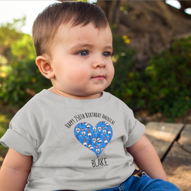 Name, July 4th Gnomes Blue Heart 3mos to 24mos Baby T-Shirt (Creator Uploaded)