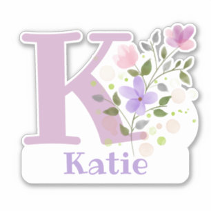 Name Katie & Initial with Floral Design