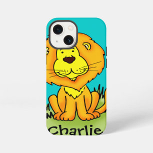 Name kid lion aqua yellow cartoon iPhone 13 mini case