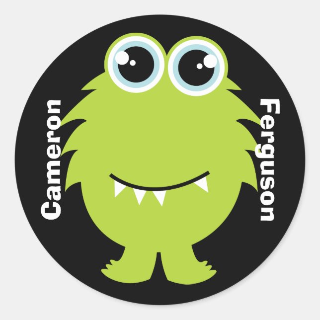 Name Label/Sticker - Green Monster Design Classic Round Sticker (Front)