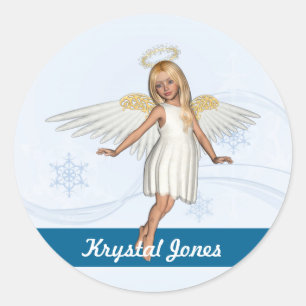 Name Labels/Stickers - Angel Design Classic Round Sticker