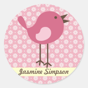 Name Labels/Stickers Pink Bird - Daisy Design Classic Round Sticker