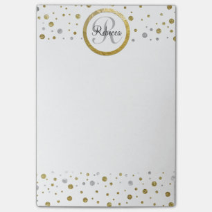 Name Letter Gold Confetti Monogram Post-it Notes