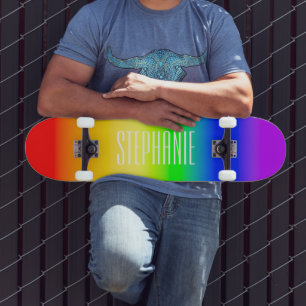 Name LGBT Rainbow Pride Ombre Gradient Stripes Skateboard