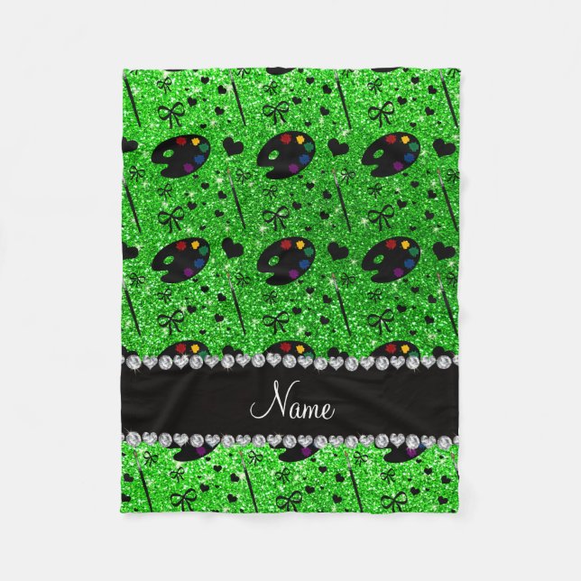 name lime green glitter painter palette brushes fleece blanket (Front)