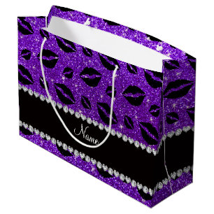 Name lipstick kisses indigo purple glitter large gift bag