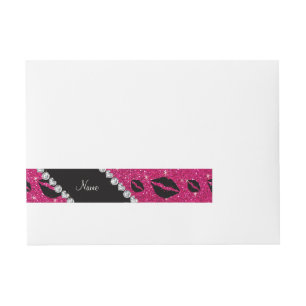 Name lipstick kisses neon hot pink glitter wraparound address label