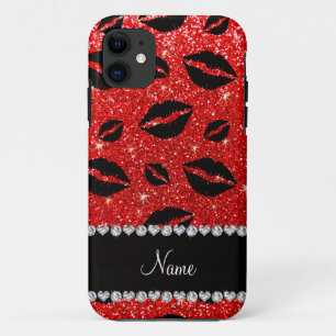 Name lipstick kisses neon red glitter Case-Mate iPhone case