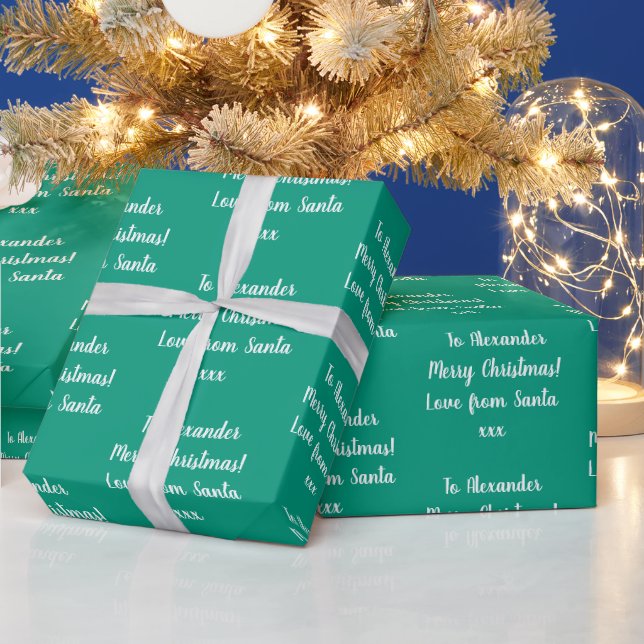 Name Love From Santa Emerald Green Christmas Wrapping Paper (Holidays)