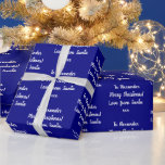 Name Love From Santa Navy Christmas Wrapping Paper<br><div class="desc">Personalised Christmas design in trending navy blue with white script typography. This design has the message “To Alexander Merry Christmas! Love from Santa xxx”. It is ready for you to personalise with space for you to add your loved one’s name. You can also change the holiday message & change Santa,...</div>