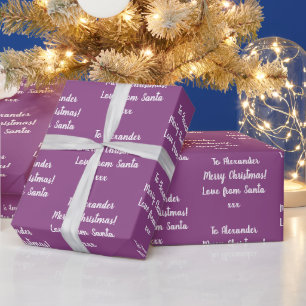 Name Love From Santa Purple Christmas Wrapping Paper
