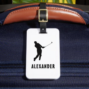 Name Male Golf Player Golfing Golfer Black White Luggage Tag